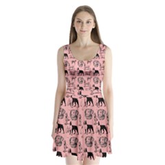 Dog Pattern Pink Split Back Mini Dress  by snowwhitegirl