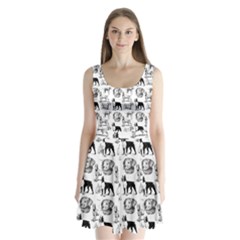 Dog Pattern White Split Back Mini Dress  by snowwhitegirl