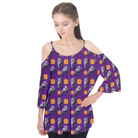 Halloween Skeleton Pumpkin Pattern Purple Flutter Tees by snowwhitegirl