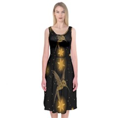 Wonderful Hummingbird With Stars Midi Sleeveless Dress by FantasyWorld7