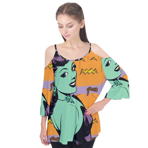 Zombie Retro Girl Flutter Tees by snowwhitegirl