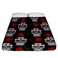 Skull Pattern Black Fitted Sheet (california King Size) by snowwhitegirl