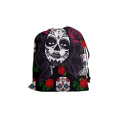 Mexican Skull Lady Drawstring Pouch (medium) by snowwhitegirl