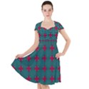 Mod Teal Red Circles Pattern Cap Sleeve Midi Dress View1