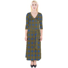 Mod Yellow Blue Circles Pattern Quarter Sleeve Wrap Maxi Dress by BrightVibesDesign