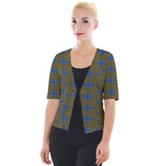 Mod Yellow Blue Circles Pattern Cropped Button Cardigan by BrightVibesDesign