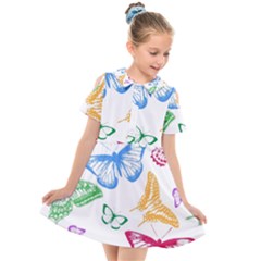 Butterfly Butterflies Vintage Kids  Short Sleeve Shirt Dress by Simbadda