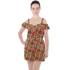 Melon Ruffle Cut Out Chiffon Playsuit by awesomeangeye