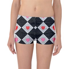 Diamonds Hearts Mosaic Pattern Reversible Boyleg Bikini Bottoms by Simbadda