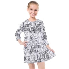 Black And White Background Wallpaper Pattern Kids  Quarter Sleeve Shirt Dress by Simbadda