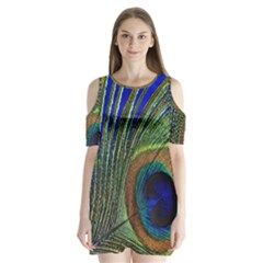 Peacock Feather Macro Peacock Bird Shoulder Cutout Velvet One Piece by Simbadda