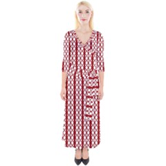 Circles Lines Red White Pattern Quarter Sleeve Wrap Maxi Dress by BrightVibesDesign