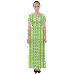 Circle Stripes Lime Green Modern Pattern Design High Waist Short Sleeve Maxi Dress by BrightVibesDesign