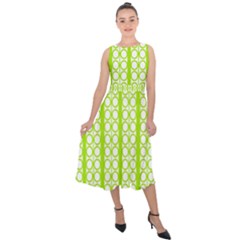 Circle Stripes Lime Green Modern Pattern Design Midi Tie-back Chiffon Dress by BrightVibesDesign