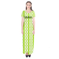 Circle Stripes Lime Green Modern Pattern Design Short Sleeve Maxi Dress by BrightVibesDesign