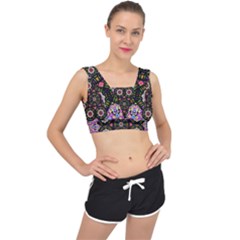 Decorative Ornate Candy With Soft Candle Light For Peace V-back Sports Bra by pepitasart