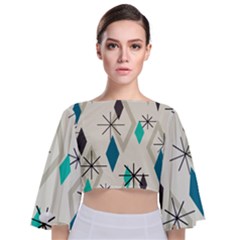 Atomic Era Diamonds (turquoise) Tie Back Butterfly Sleeve Chiffon Top by KayCordingly