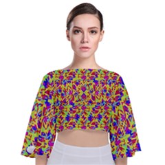 Multicolored Linear Pattern Design Tie Back Butterfly Sleeve Chiffon Top by dflcprints