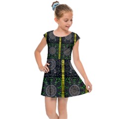 Stars And Flowers Decorative Kids Cap Sleeve Dress by pepitasart