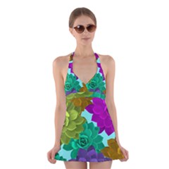 Flowers Stamping Pattern Reason Halter Dress Swimsuit  by Simbadda