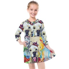 Wall Girl Dog Graphite Street Art Kids  Quarter Sleeve Shirt Dress by Simbadda