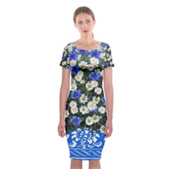 Marguerite Cornflower Vase Blossom Classic Short Sleeve Midi Dress by Simbadda