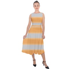 Bold Stripes Yellow Pattern Midi Tie-back Chiffon Dress by BrightVibesDesign