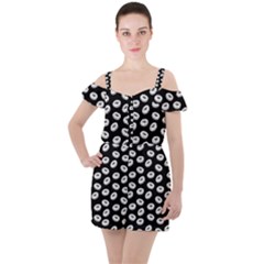 Donuts Pattern Ruffle Cut Out Chiffon Playsuit by Valentinaart