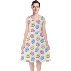 Donuts Pattern V-neck Midi Sleeveless Dress  by Valentinaart