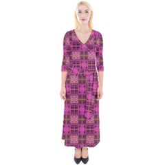 Mod Pink Purple Yellow Square Pattern Quarter Sleeve Wrap Maxi Dress by BrightVibesDesign