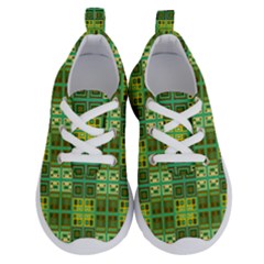 Mod Yellow Green Squares Pattern Running Shoes by BrightVibesDesign