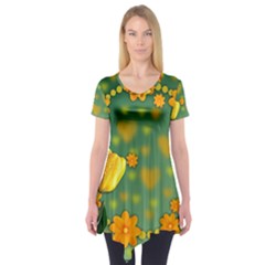 Background Design Texture Tulips Short Sleeve Tunic  by Celenk