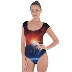 Earth Globe Planet Space Universe Short Sleeve Leotard  by Celenk