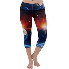 Earth Globe Planet Space Universe Capri Yoga Leggings by Celenk