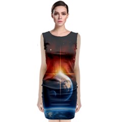 Earth Globe Planet Space Universe Sleeveless Velvet Midi Dress by Celenk