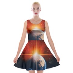 Earth Globe Planet Space Universe Velvet Skater Dress by Celenk