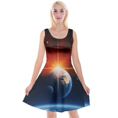 Earth Globe Planet Space Universe Reversible Velvet Sleeveless Dress by Celenk