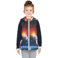 Earth Globe Planet Space Universe Kid s Hooded Puffer Vest by Celenk