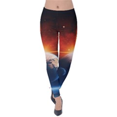 Earth Globe Planet Space Universe Velvet Leggings by Celenk