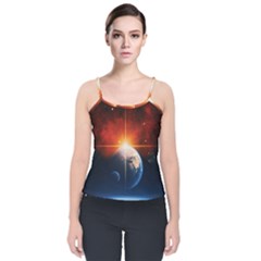 Earth Globe Planet Space Universe Velvet Spaghetti Strap Top by Celenk