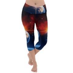 Earth Globe Planet Space Universe Lightweight Velour Capri Yoga Leggings by Celenk