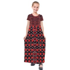 Red Lips And Roses Just For Love Kids  Short Sleeve Maxi Dress by pepitasart