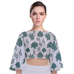 Flower Pattern Pattern Design Tie Back Butterfly Sleeve Chiffon Top by Celenk