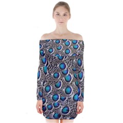 Peacock Pattern Close Up Plumage Long Sleeve Off Shoulder Dress by Celenk