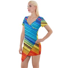 Rainbow Short Sleeve Asymmetric Mini Dress by NSGLOBALDESIGNS2