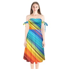 Rainbow Shoulder Tie Bardot Midi Dress by NSGLOBALDESIGNS2