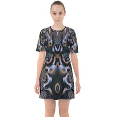 Art Fractal Artwork Design Sixties Short Sleeve Mini Dress by Simbadda