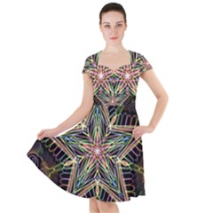 Star Mandala Pattern Design Doodle Cap Sleeve Midi Dress by Simbadda