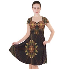 Fractal Floral Mandala Abstract Cap Sleeve Midi Dress by Simbadda