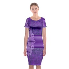 Background Mandala Purple Ribbon Classic Short Sleeve Midi Dress by Simbadda